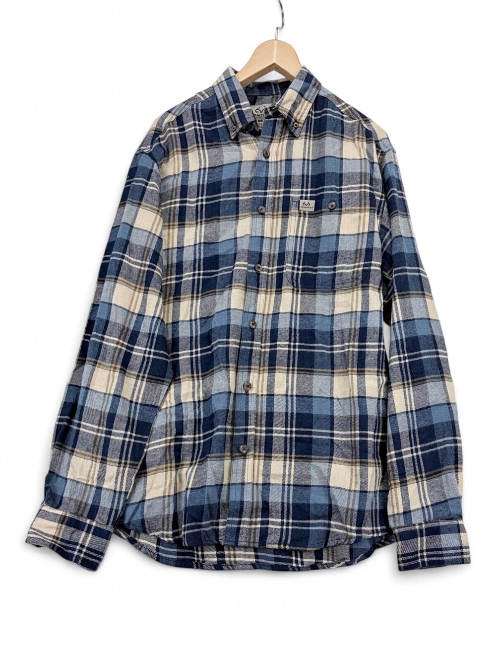 Realtree Men's Small Blue Plaid Cotton Button-Down Shirt